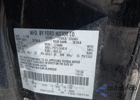 2009 Ford F-150 Fx4/King Ranch/Lariat/Platinum/Xl/Xlt from USA, damaged, VIN 1FTPW14VX9FA39522